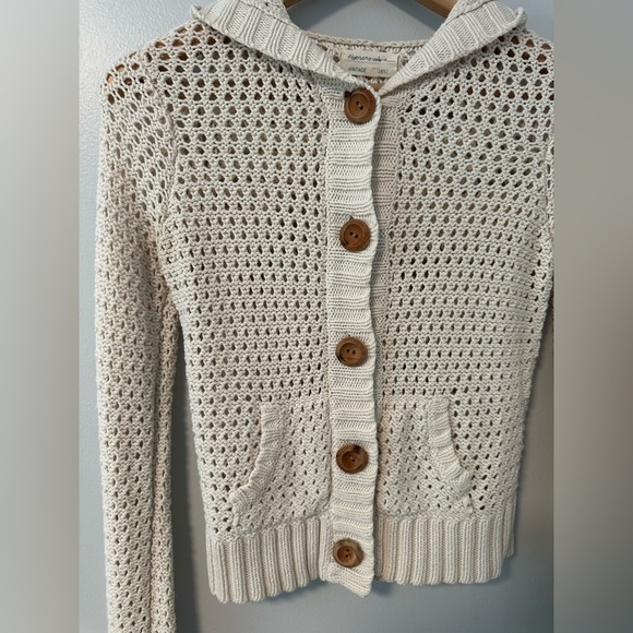 Abercrombie & Fitch Vintage Cream Knit Button Up Hooded Cardigan Womens Large - Picture 3 of 5